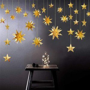 Gold Party Decorations Kit Star Paper Garland 3D Stars Party Decor Metallic Hang